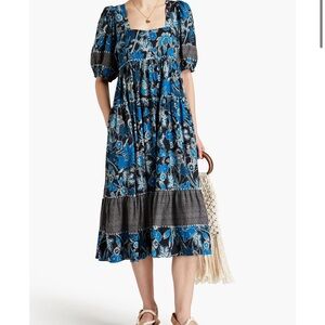 Ulla Johnson GUC Size 4 Floral Blue and Black Midi Dress